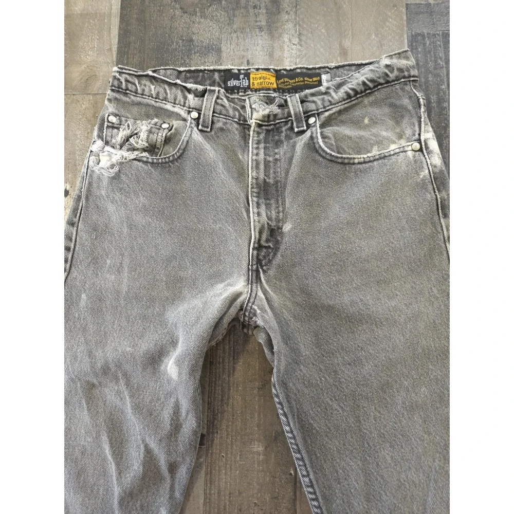 VTG 90s Levis SilverTab Straight & Narrow Jeans Grey Distressed Paint Splatter